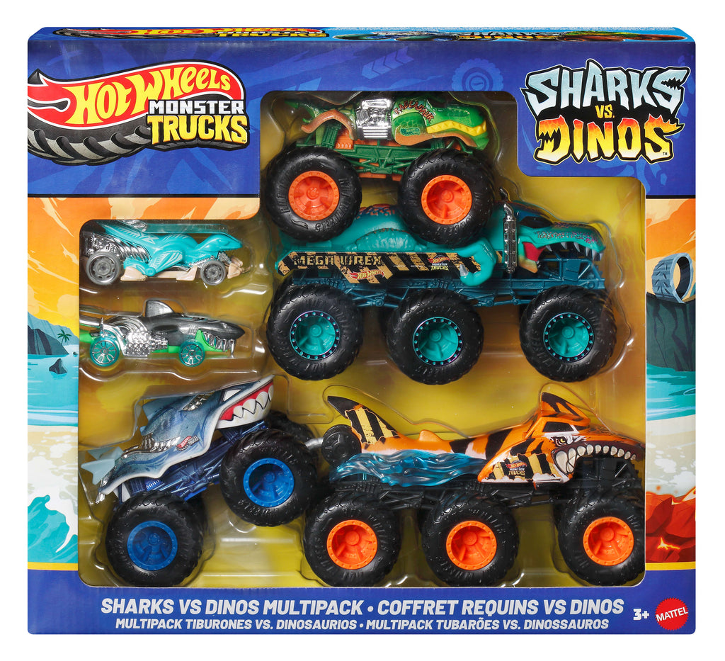 Hot Wheels Monster Trucks Köpekbalıkları Dinozorlara Karşı 6'lı Paket 1:64