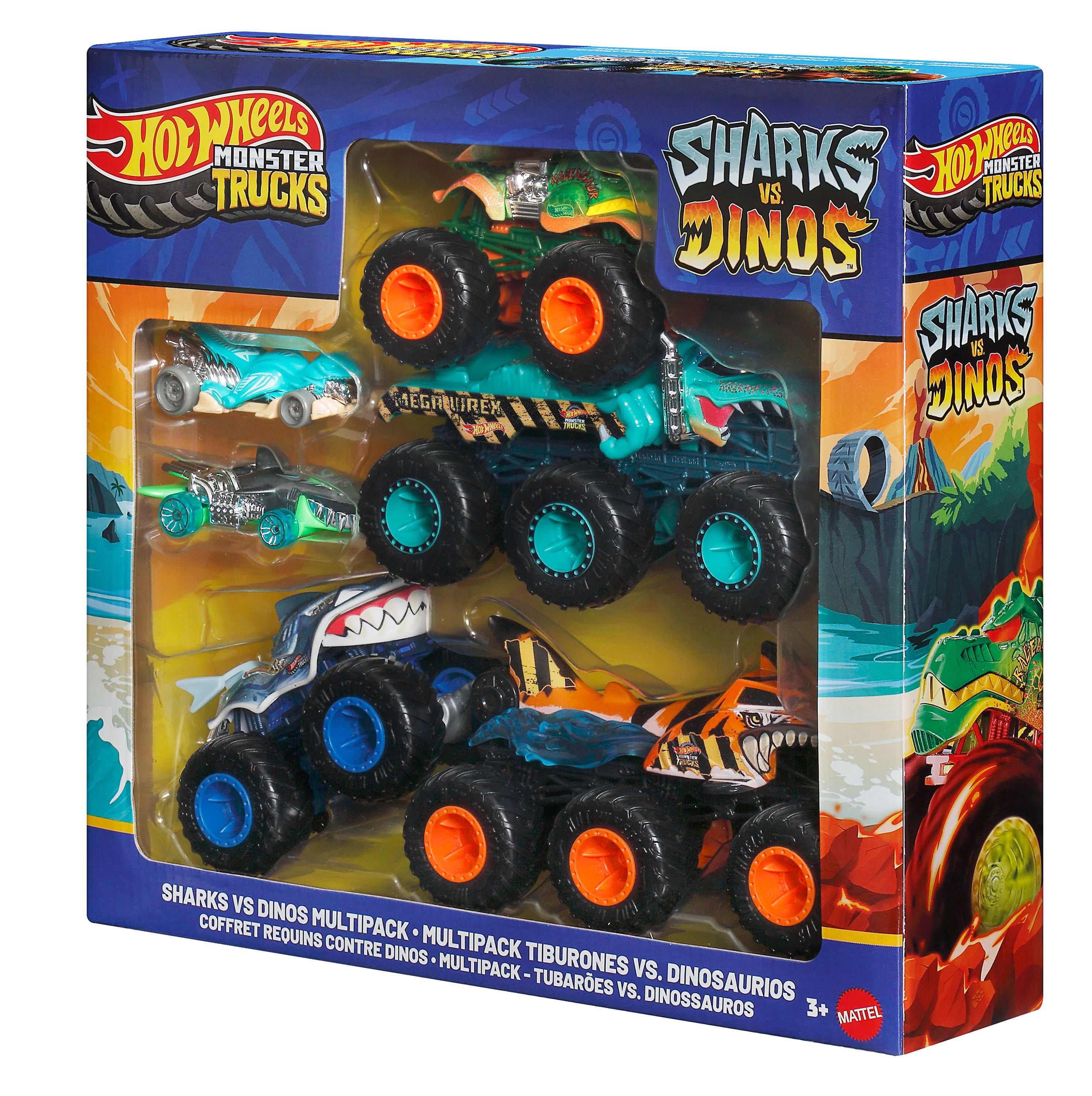 Hot Wheels Monster Trucks Köpekbalıkları Dinozorlara Karşı 6'lı Paket 1:64