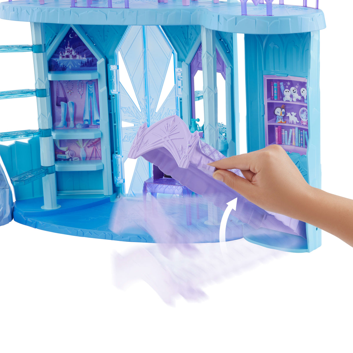Olaf figürü, 5 oyun alanı ve 21 aksesuarla kale şeklinde Disney Karlar Ülkesi Elsa'nın Buzdan Sarayı oyun seti