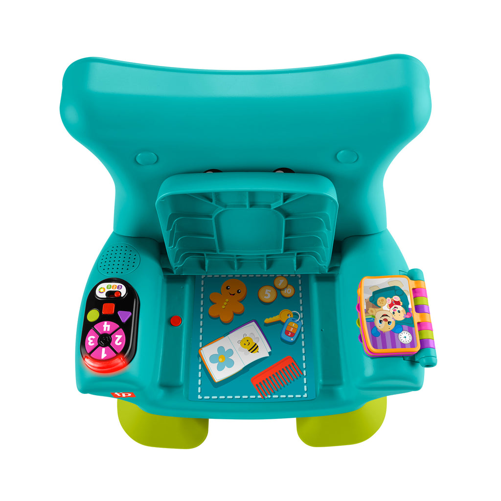 Birden fazla dil desteğiyle yürüme çağındaki çocuklar için turkuaz renkli elektronik ve eğitici Fisher-Price Eğlen ve Öğren Yaşa Göre Gelişim İlk Koltuğum