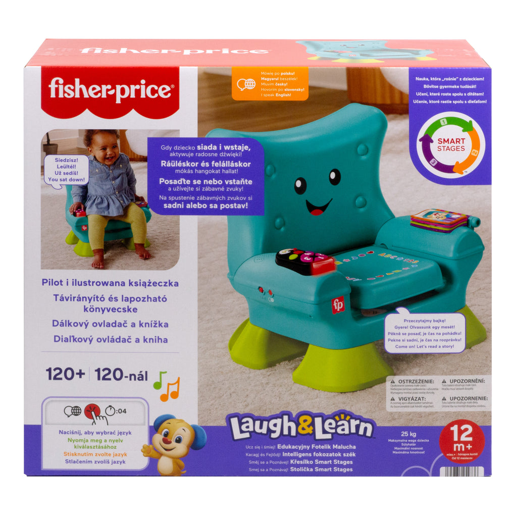 Birden fazla dil desteğiyle yürüme çağındaki çocuklar için turkuaz renkli elektronik ve eğitici Fisher-Price Eğlen ve Öğren Yaşa Göre Gelişim İlk Koltuğum