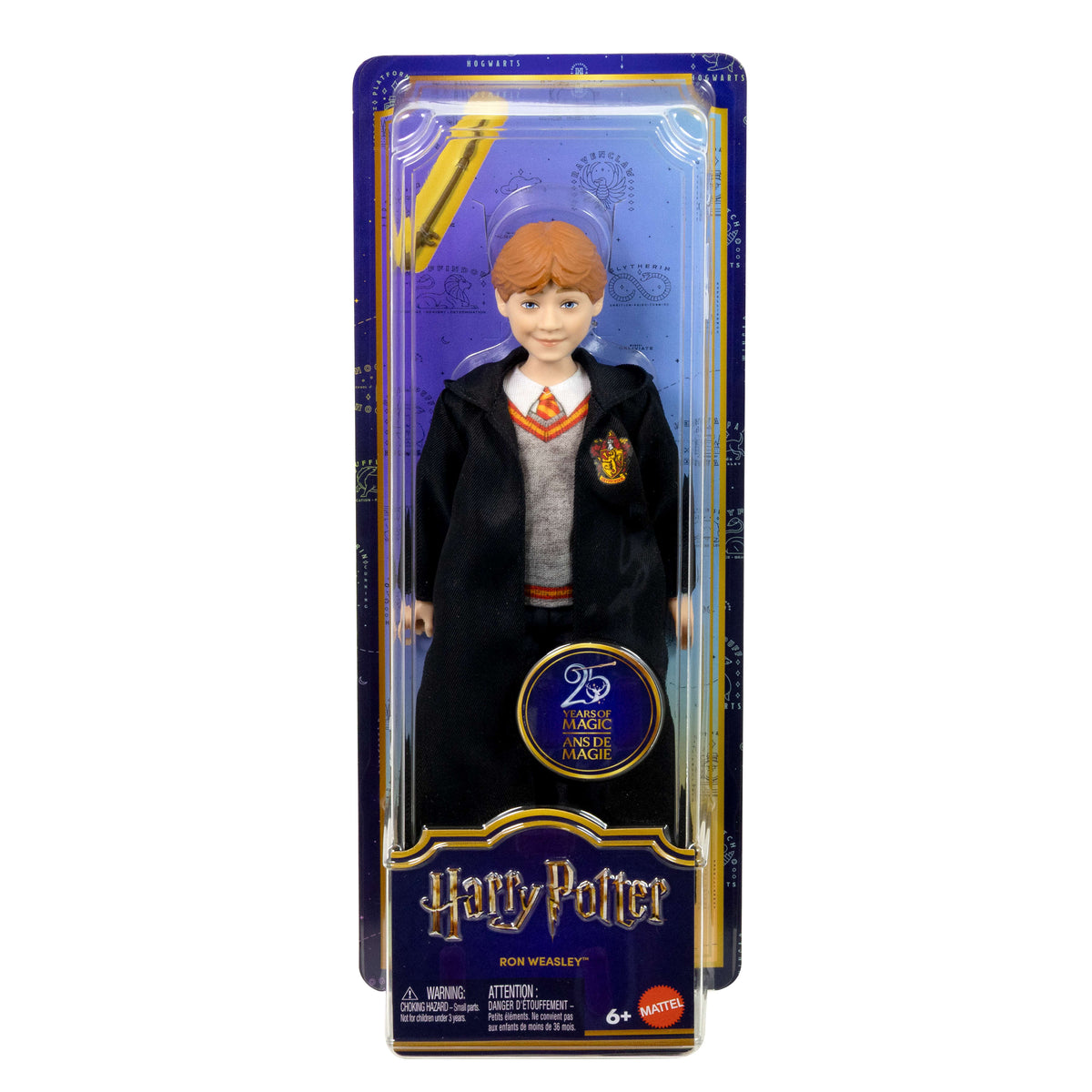 Karakteristik Hogwarts üniforması ve asasıyla birlikte filmden ilham alan Ron Weasley figürü