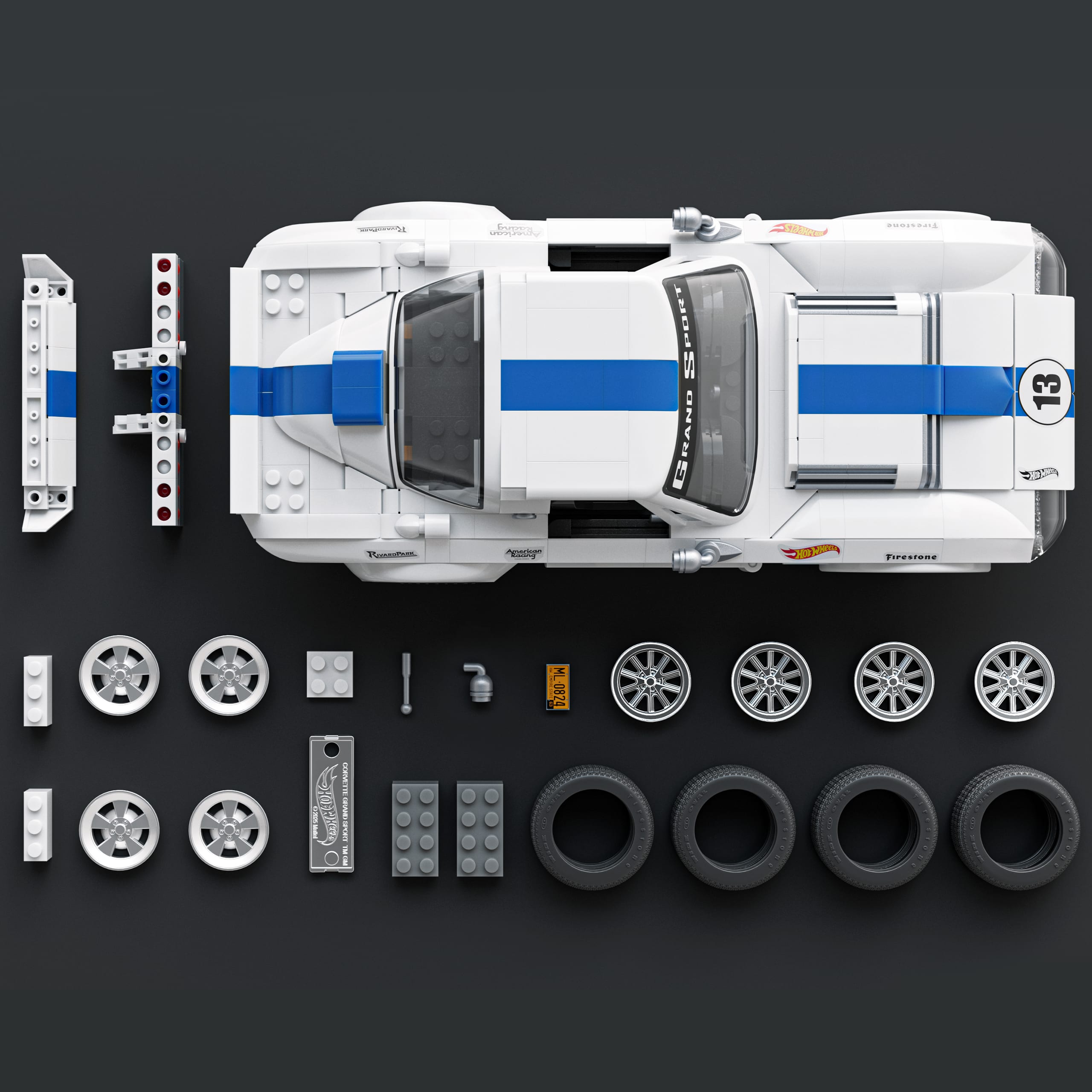 Mattel Brick Shop Hot Wheels Corvette Grand Sport yapı oyuncağı seti (918 Parça), koleksiyoncular için