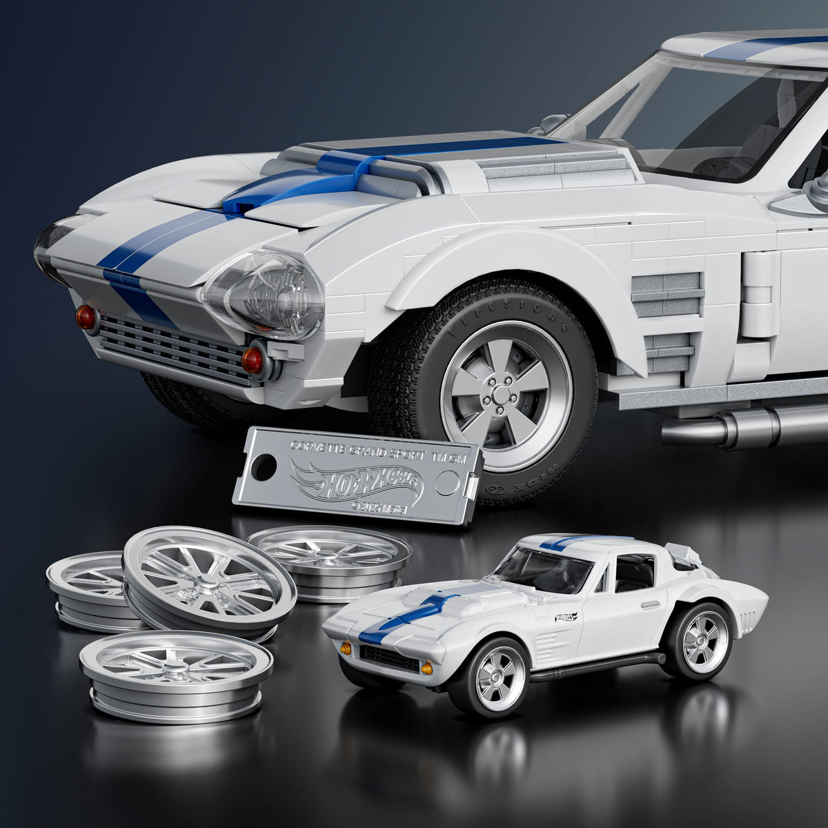 Mattel Brick Shop Hot Wheels Corvette Grand Sport yapı oyuncağı seti (918 Parça), koleksiyoncular için