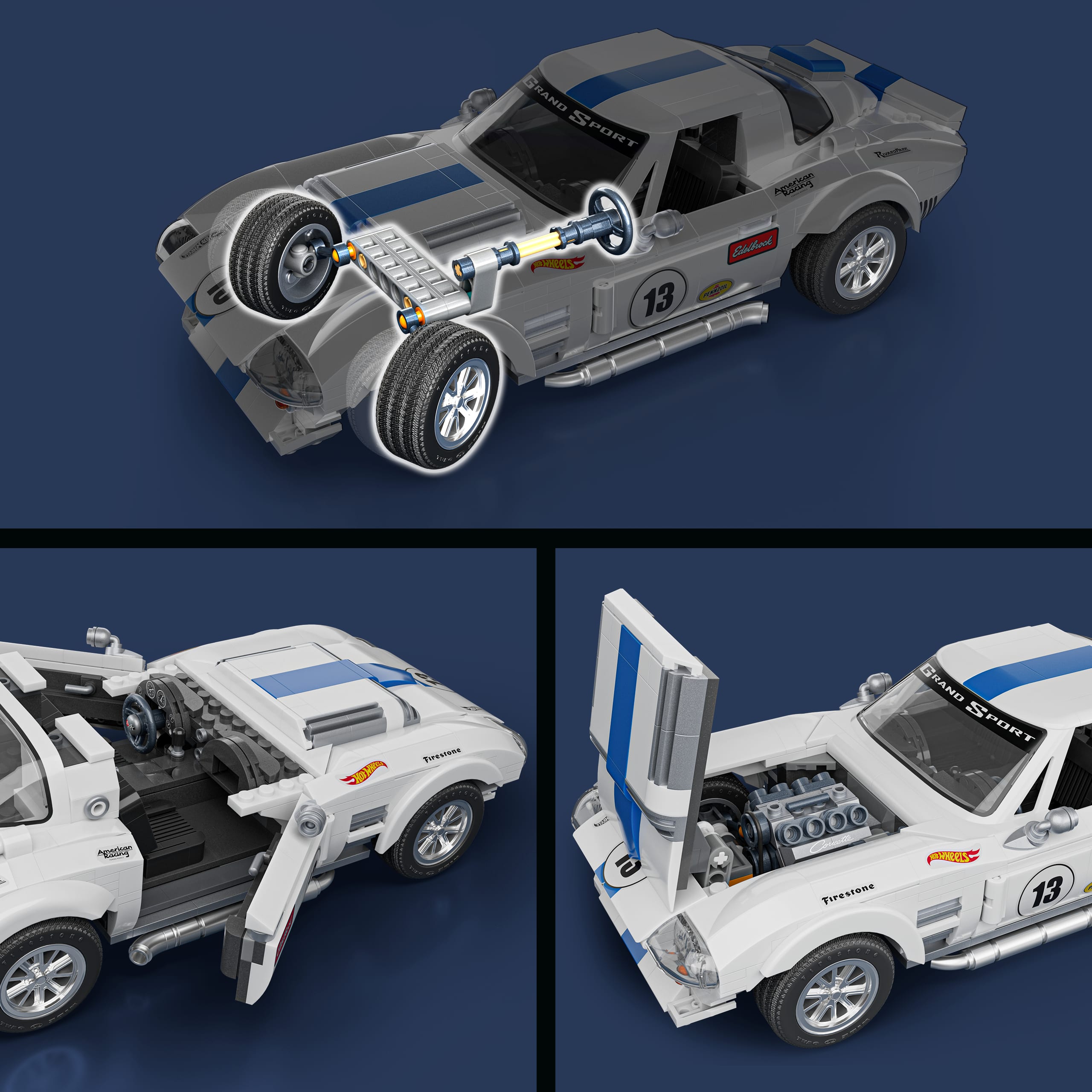 Mattel Brick Shop Hot Wheels Corvette Grand Sport yapı oyuncağı seti (918 Parça), koleksiyoncular için