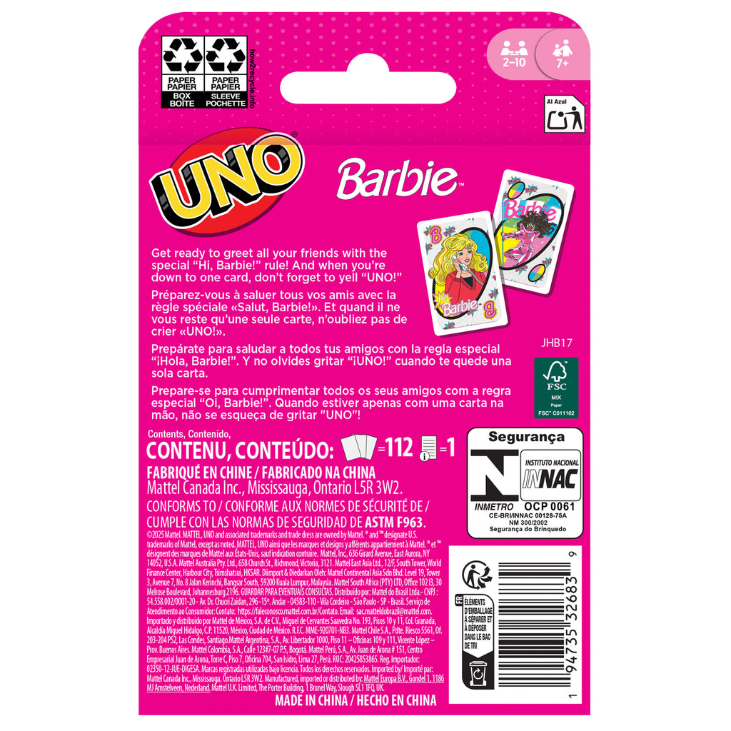 Çocuklar ve aileyle bir araya gelinen akşamlar için UNO Barbie kart oyunu