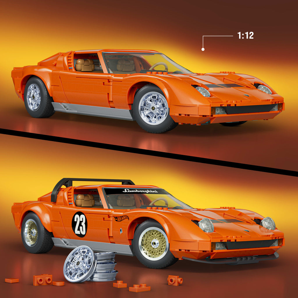 Koleksiyoncular için Mattel Brick Shop Hot Wheels '71 Lamborghini Miura P400 SV yapı oyuncağı seti (1523 parça)