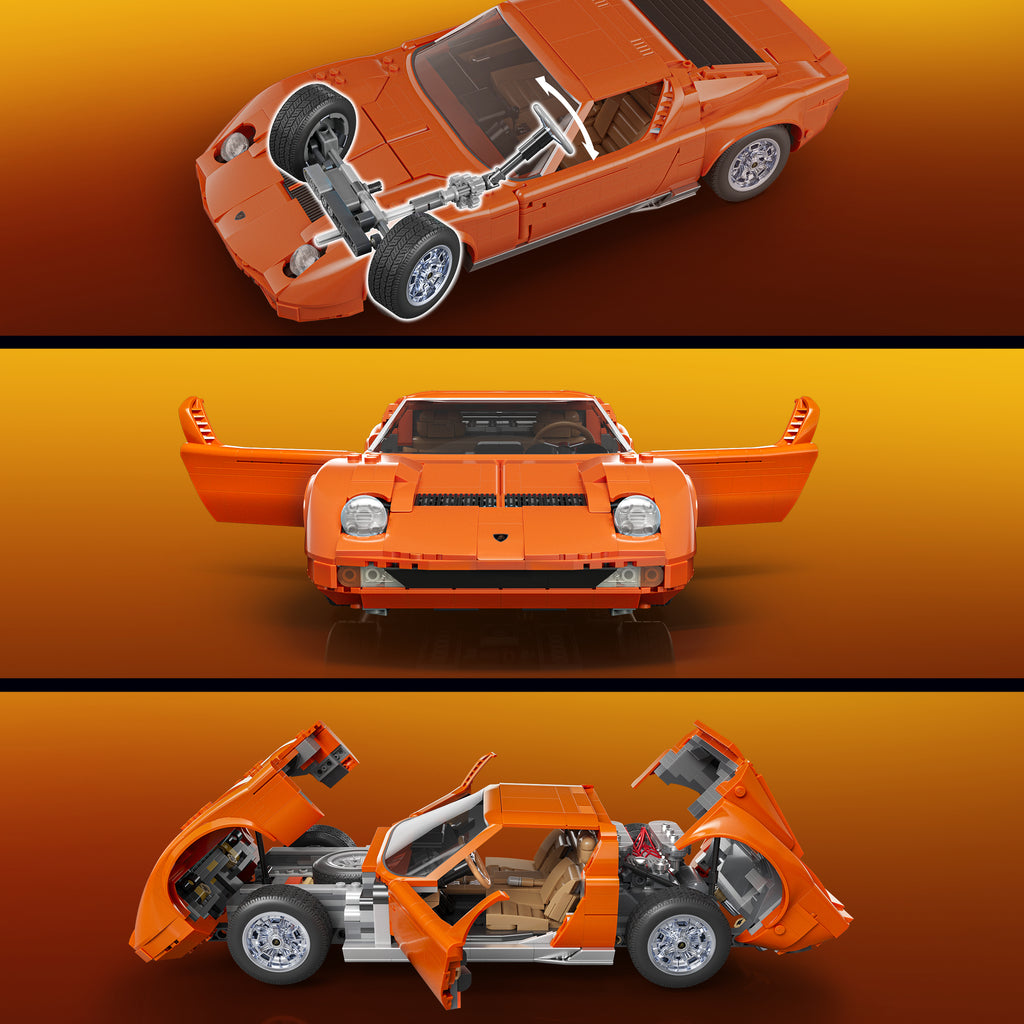 Koleksiyoncular için Mattel Brick Shop Hot Wheels '71 Lamborghini Miura P400 SV yapı oyuncağı seti (1523 parça)