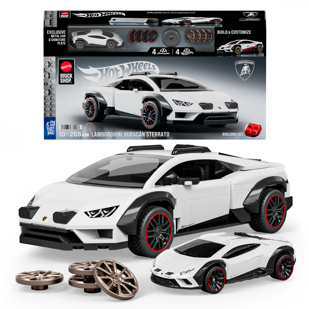 Koleksiyoncular için Mattel Brick Shop Hot Wheels Lamborghini Huracan Sterrato yapı oyuncağı seti (268 Parça)