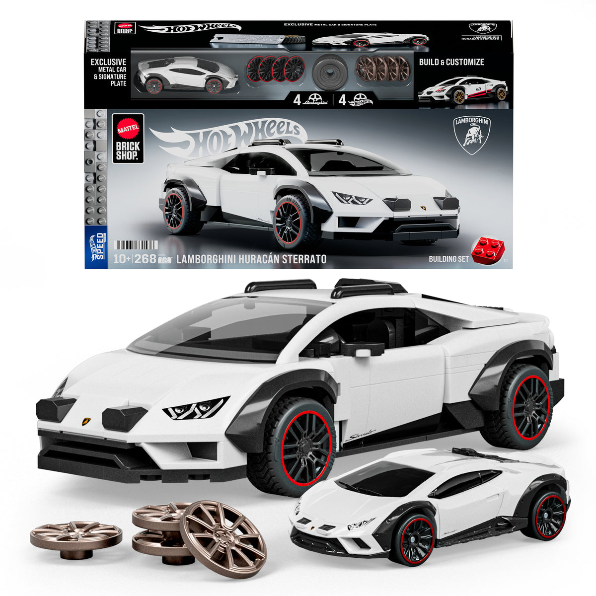 Koleksiyoncular için Mattel Brick Shop Hot Wheels Lamborghini Huracan Sterrato yapı oyuncağı seti (268 Parça)