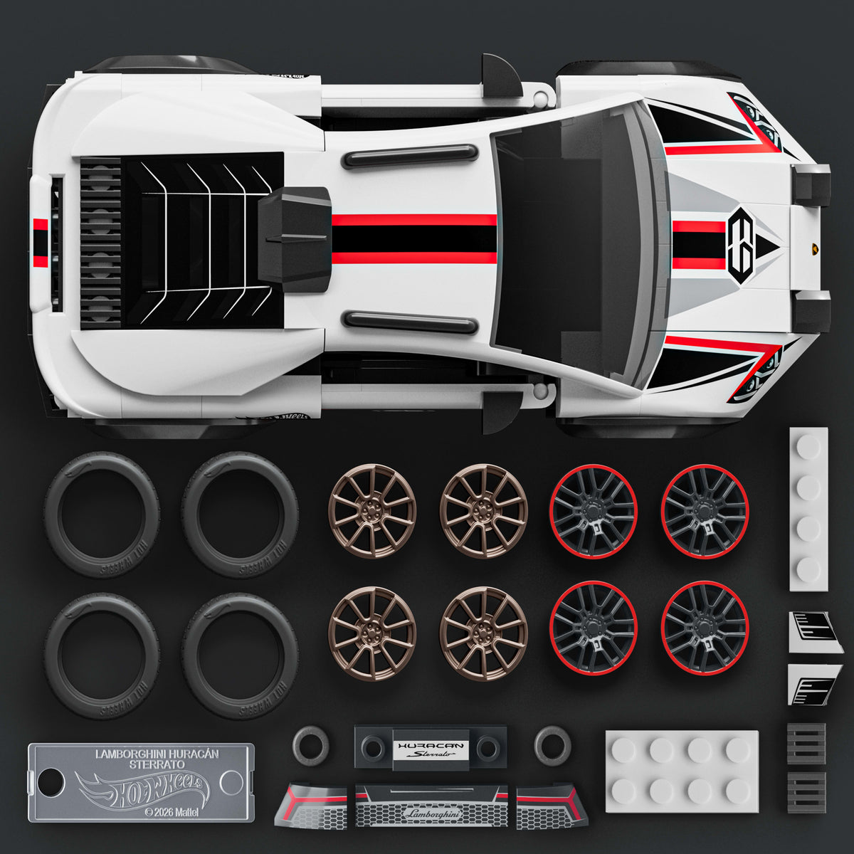 Koleksiyoncular için Mattel Brick Shop Hot Wheels Lamborghini Huracan Sterrato yapı oyuncağı seti (268 Parça)