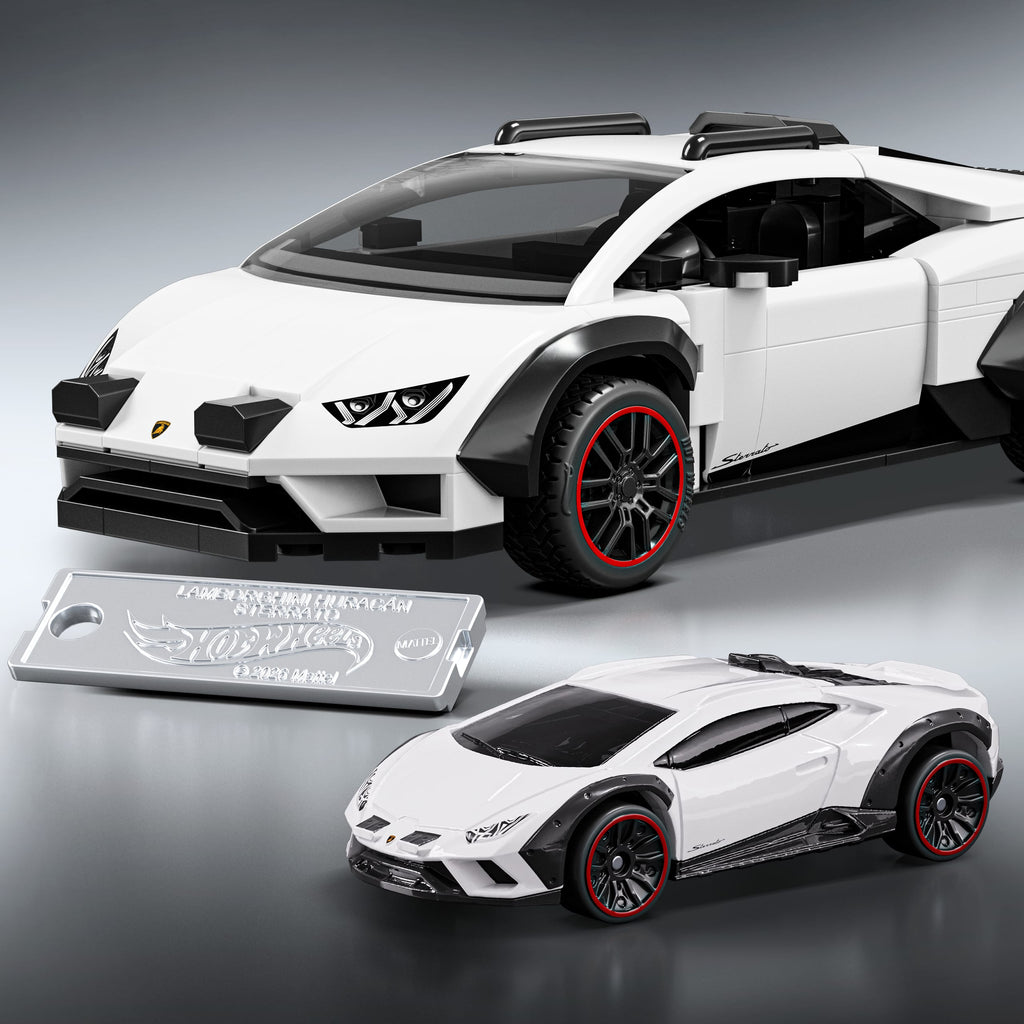 Koleksiyoncular için Mattel Brick Shop Hot Wheels Lamborghini Huracan Sterrato yapı oyuncağı seti (268 Parça)