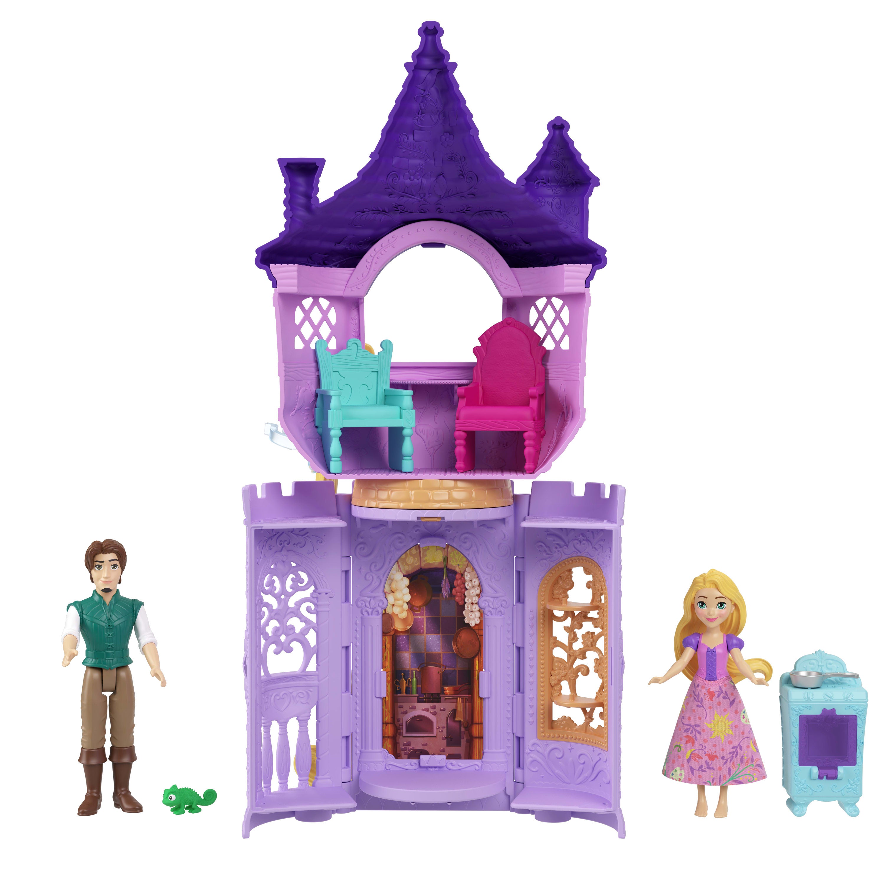 Disney Prensesi Birleştirilebilir Hikaye Alanları Rapunzel'in Kulesinden Hikayeler oyun seti, 2 bebek, mobilya ve aksesuarlar