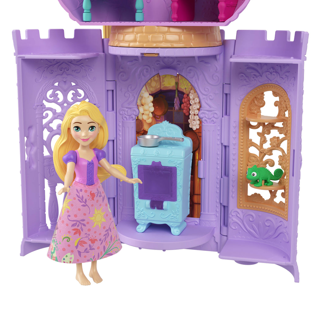 Disney Prensesi Birleştirilebilir Hikaye Alanları Rapunzel'in Kulesinden Hikayeler oyun seti, 2 bebek, mobilya ve aksesuarlar
