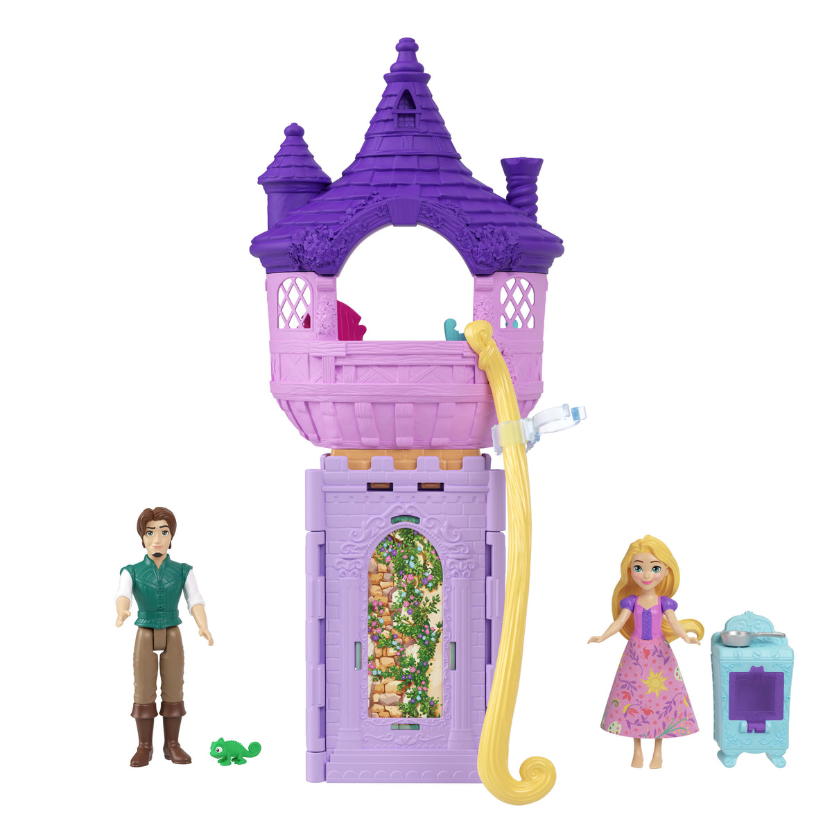 Disney Prensesi Birleştirilebilir Hikaye Alanları Rapunzel'in Kulesinden Hikayeler oyun seti, 2 bebek, mobilya ve aksesuarlar