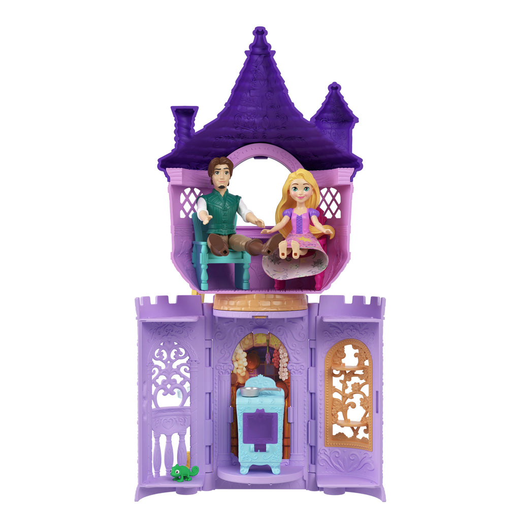 Disney Prensesi Birleştirilebilir Hikaye Alanları Rapunzel'in Kulesinden Hikayeler oyun seti, 2 bebek, mobilya ve aksesuarlar