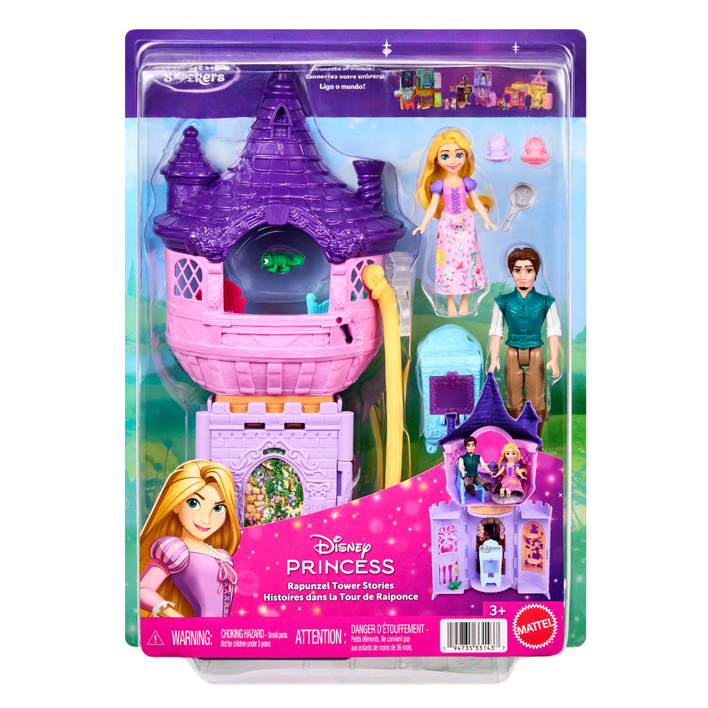 Disney Prensesi Birleştirilebilir Hikaye Alanları Rapunzel'in Kulesinden Hikayeler oyun seti, 2 bebek, mobilya ve aksesuarlar