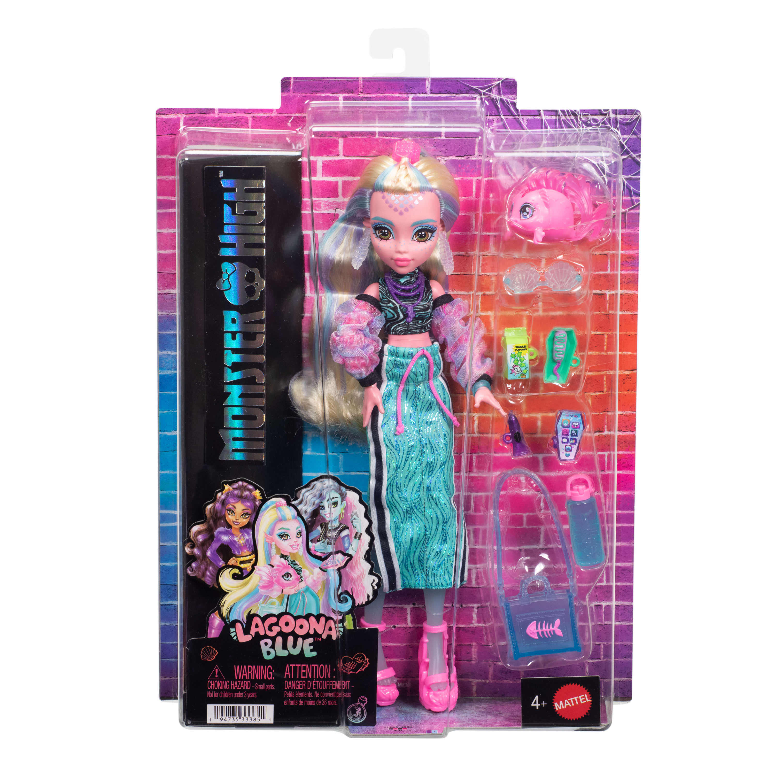 Evcil dostu Neptuna ve 7 aksesuarla uzun etek giyen Monster High Lagoona Blue bebek