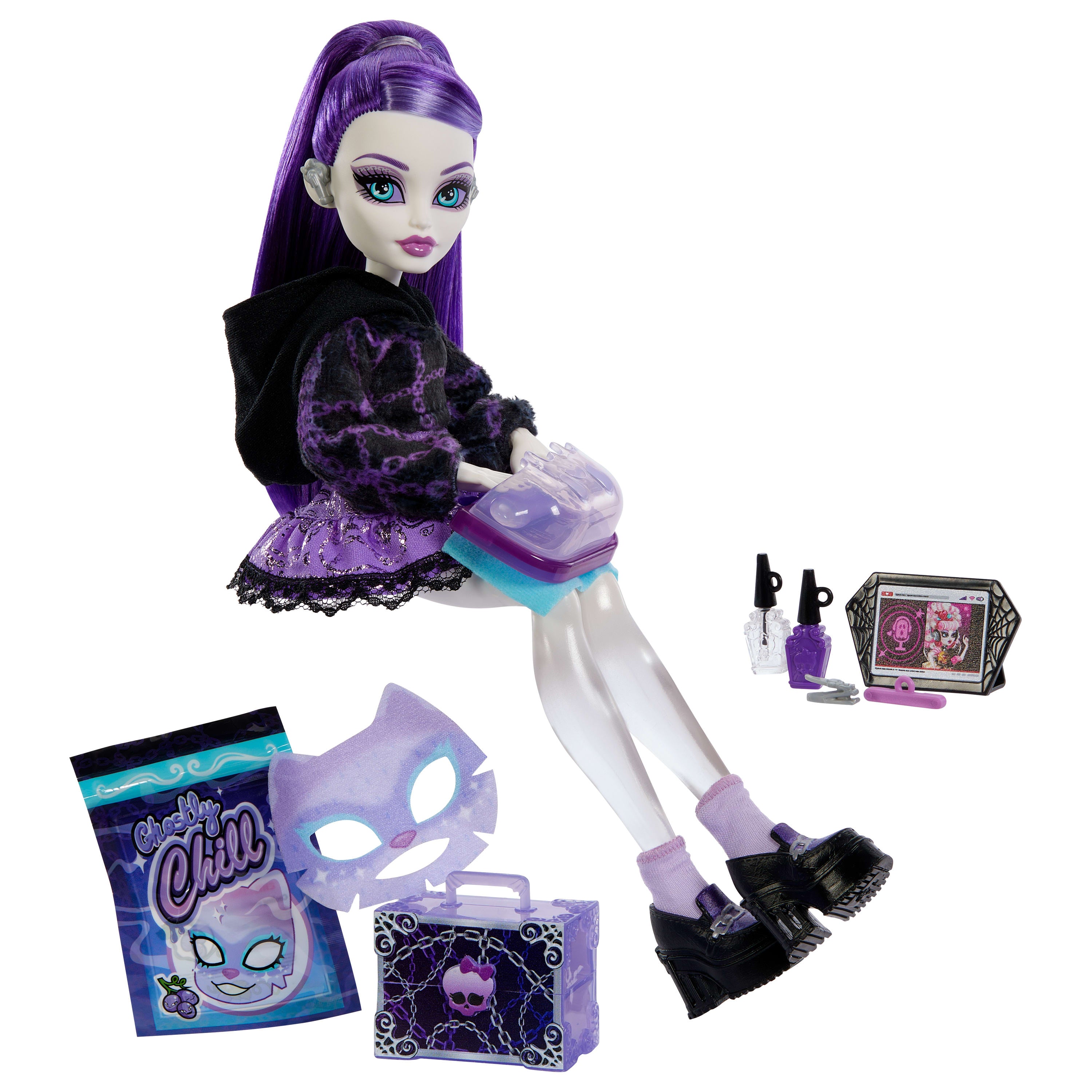 13 gerçekçi aksesuar ile Monster High Güzellik Sırları Spectra Vondergeist bebek