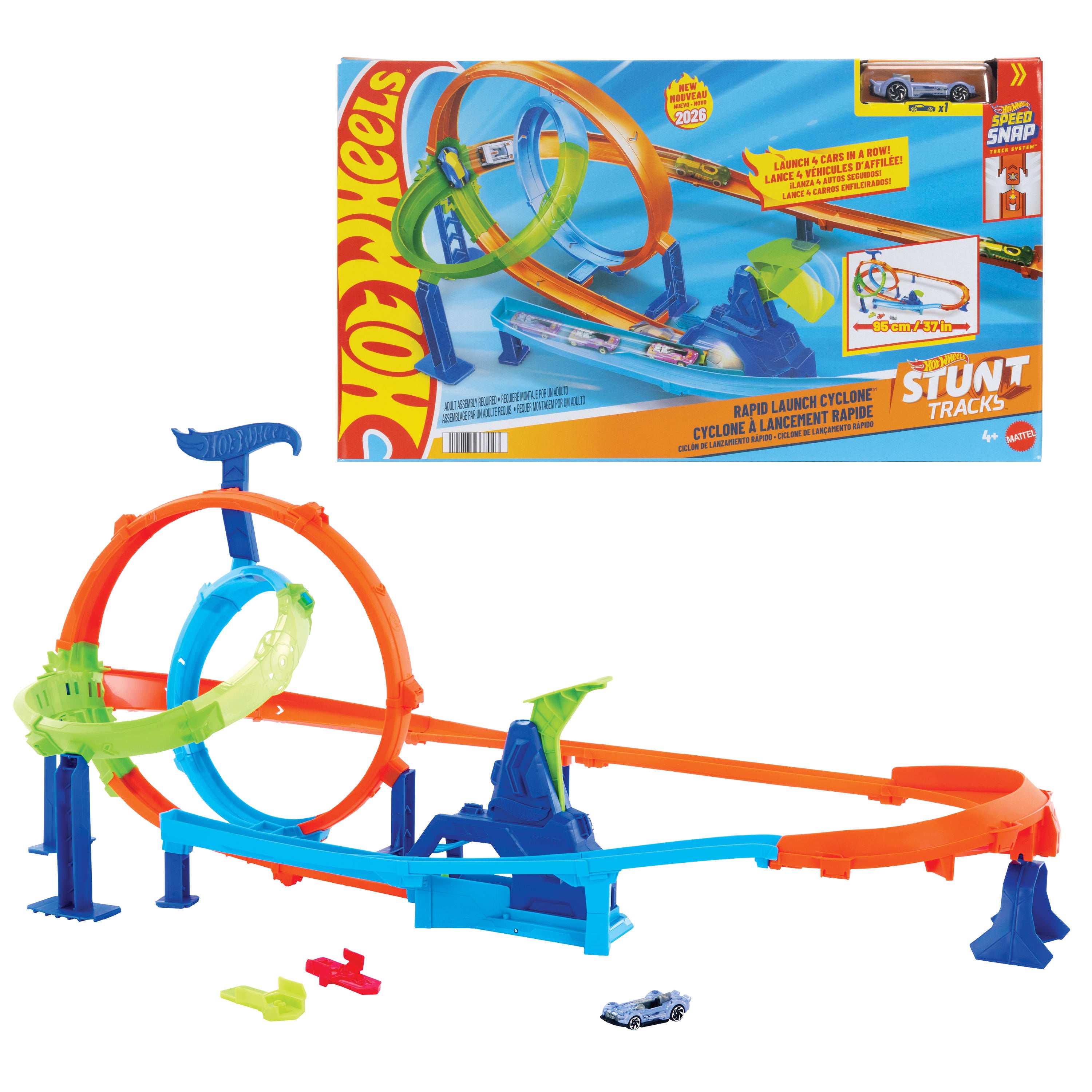 Hot Wheels Akrobasi Pistleri Dolambaçlı Hız Pisti seti ve 1:64 ölçekli metal oyuncak araba