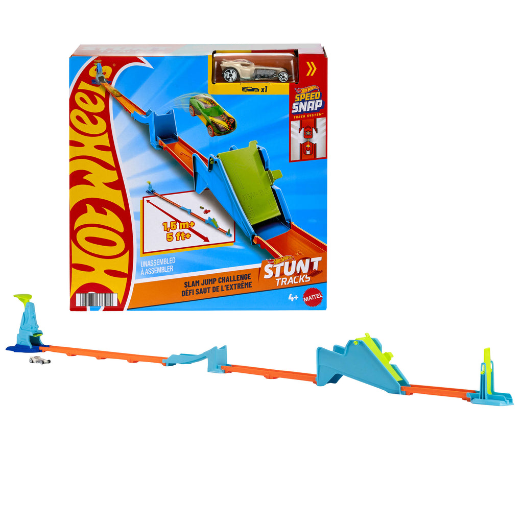 Hot Wheels Şampiyonların Pist Seti ve 1:64 ölçekli metal araba, çemberli veya rampayla akrobasi hareketleri (Stiller çeşitlilik gösterebilir)