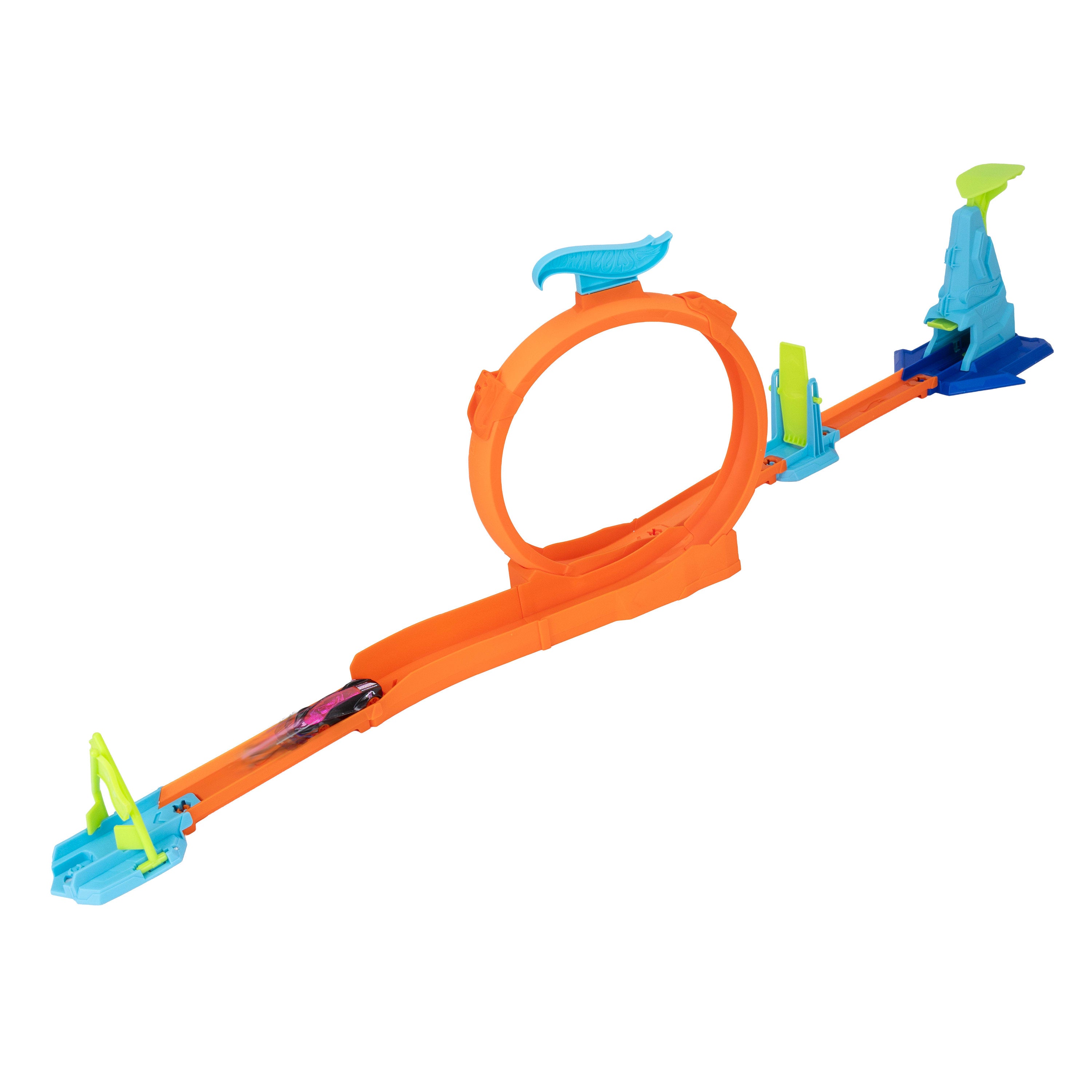 Hot Wheels Şampiyonların Pist Seti ve 1:64 ölçekli metal araba, çemberli veya rampayla akrobasi hareketleri (Stiller çeşitlilik gösterebilir)