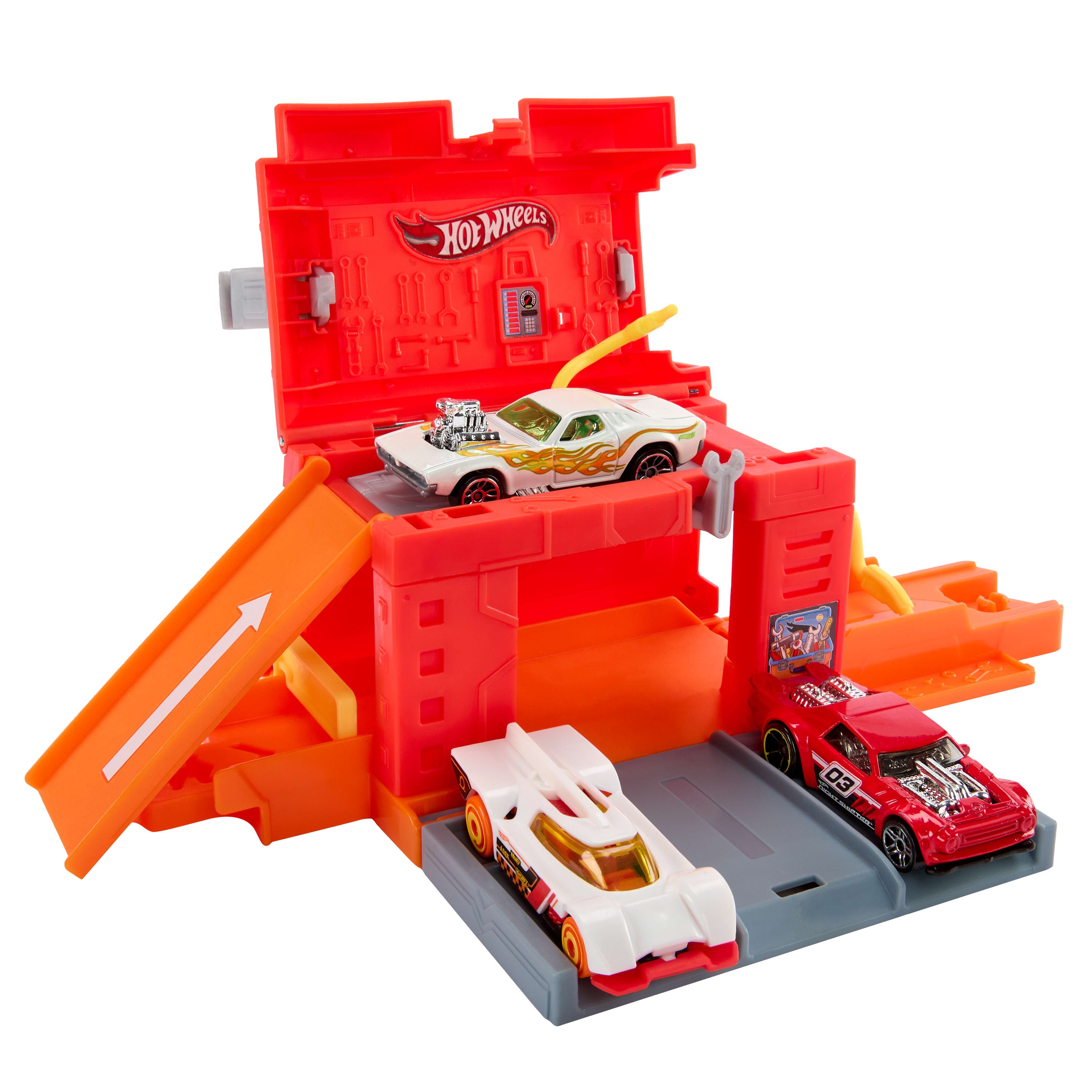 Hot Wheels katlanarak taşınabilir oyun seti ve 1:64 ölçekli metal oyuncak araba (Stiller çeşitlilik gösterebilir)