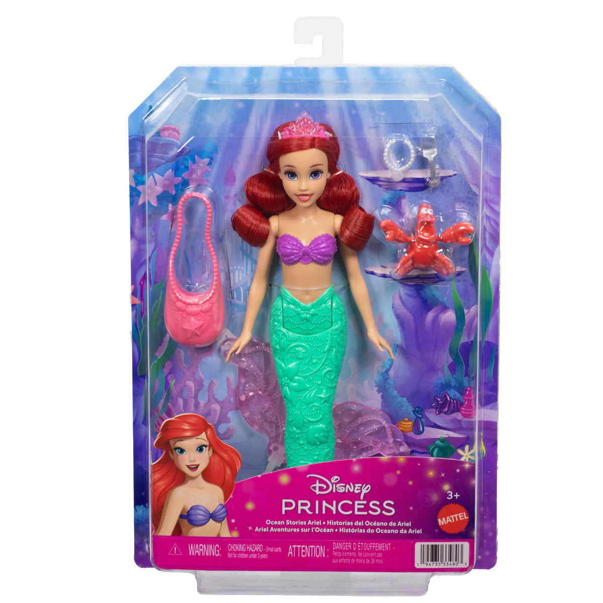 Disney Prensesi Okyanus Hikayeleri Ariel deniz kızı bebek, Sebastian figürü ve 4 aksesuar