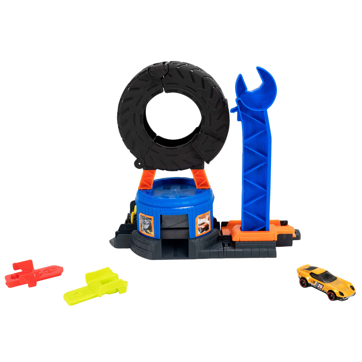 Hot Wheels City Şehir Merkezi Lastik Garajı Oyun Seti - 1:64 Ölçekli Metal Çekici Kamyon Dahil, Speed Snap Pist Uyumlu