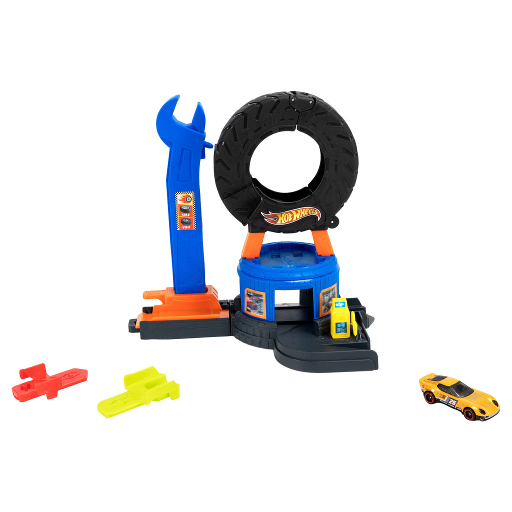 Hot Wheels City Şehir Merkezi Lastik Garajı Oyun Seti - 1:64 Ölçekli Metal Çekici Kamyon Dahil, Speed Snap Pist Uyumlu