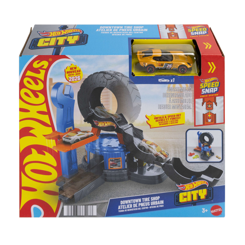 Hot Wheels City Şehir Merkezi Lastik Garajı Oyun Seti - 1:64 Ölçekli Metal Çekici Kamyon Dahil, Speed Snap Pist Uyumlu