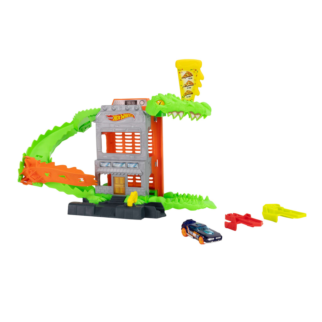 Hot Wheels City Timsah Pizza Saldırısı Oyun Seti - 1:64 Ölçekli Oyuncak Araba, Speed Snap Pistleriyle Uyumlu