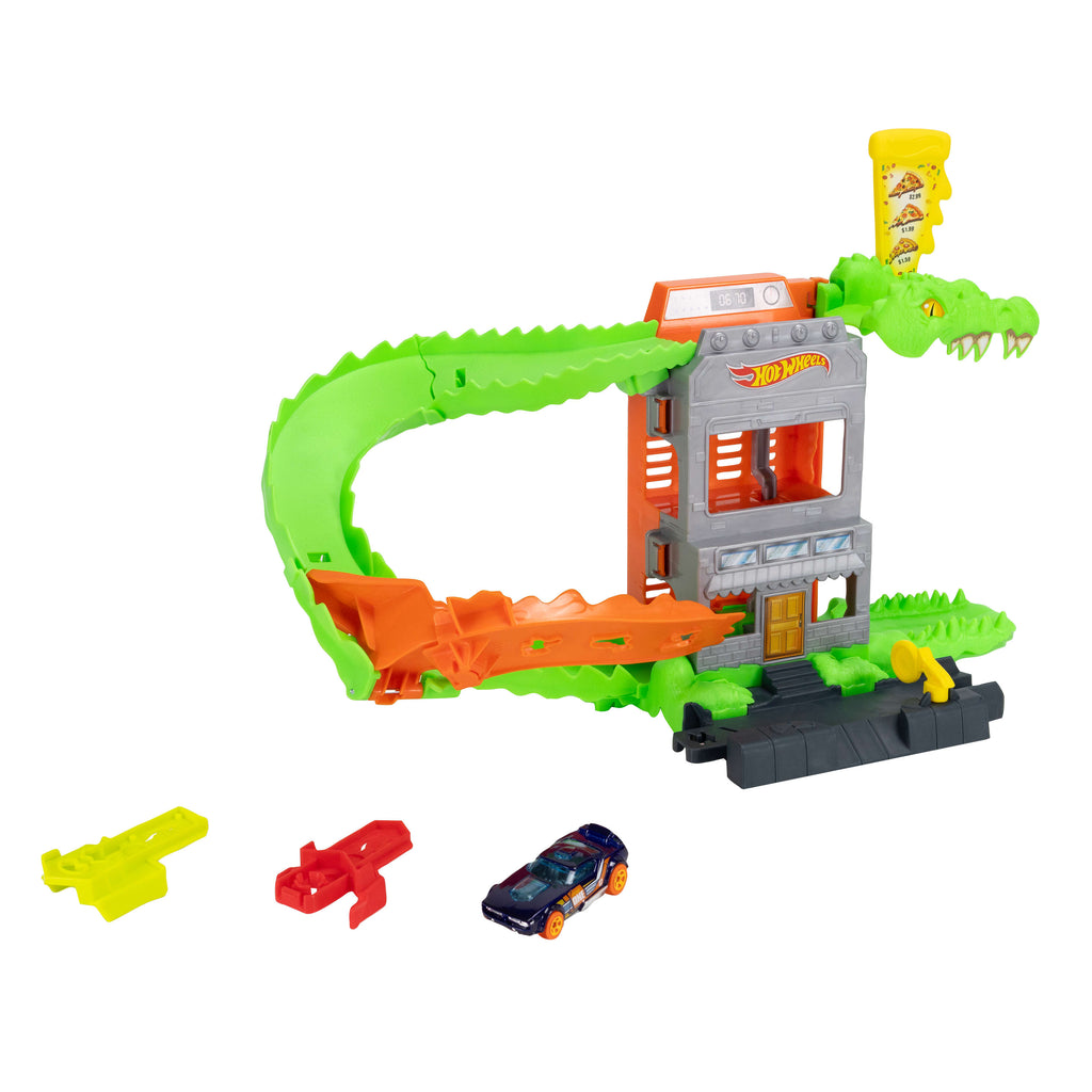 Hot Wheels City Timsah Pizza Saldırısı Oyun Seti - 1:64 Ölçekli Oyuncak Araba, Speed Snap Pistleriyle Uyumlu