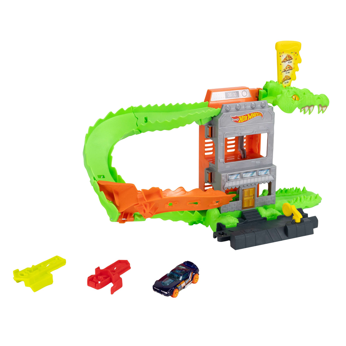 Hot Wheels City Timsah Pizza Saldırısı Oyun Seti - 1:64 Ölçekli Oyuncak Araba, Speed Snap Pistleriyle Uyumlu