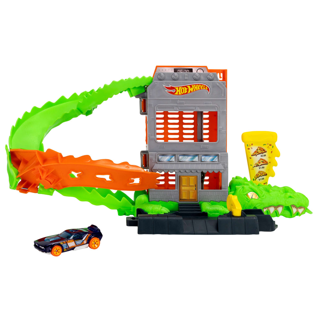 Hot Wheels City Timsah Pizza Saldırısı Oyun Seti - 1:64 Ölçekli Oyuncak Araba, Speed Snap Pistleriyle Uyumlu