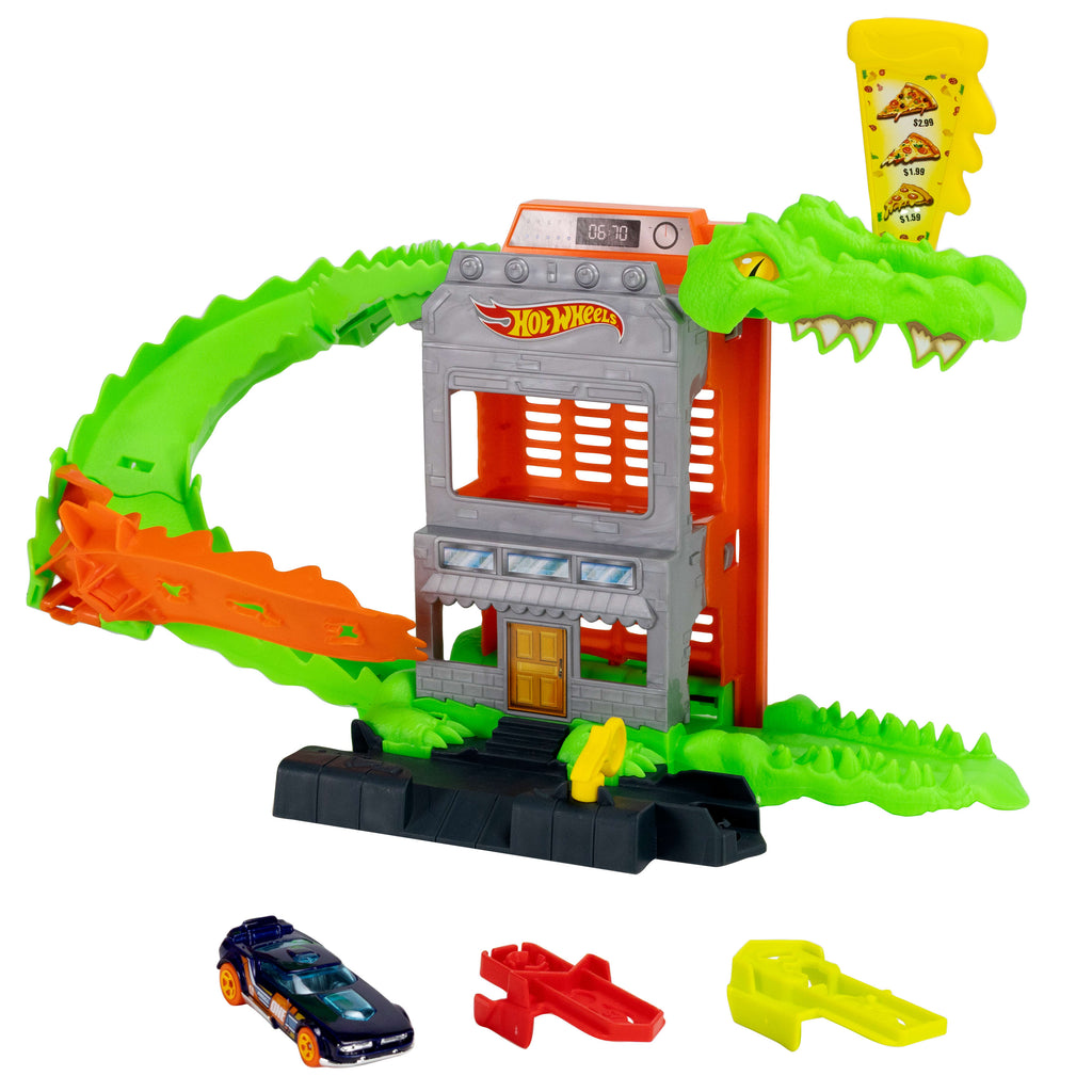 Hot Wheels City Timsah Pizza Saldırısı Oyun Seti - 1:64 Ölçekli Oyuncak Araba, Speed Snap Pistleriyle Uyumlu