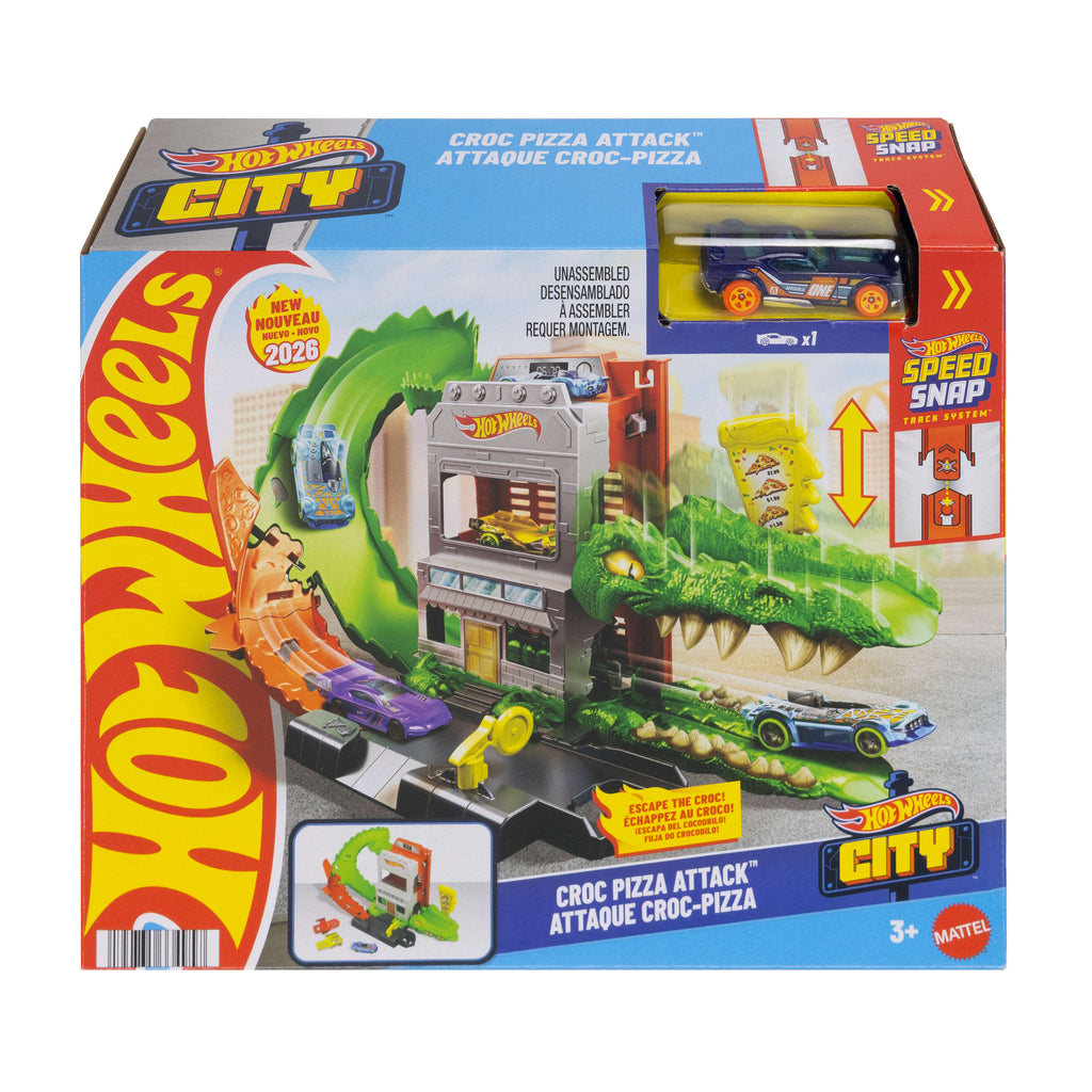Hot Wheels City Timsah Pizza Saldırısı Oyun Seti - 1:64 Ölçekli Oyuncak Araba, Speed Snap Pistleriyle Uyumlu