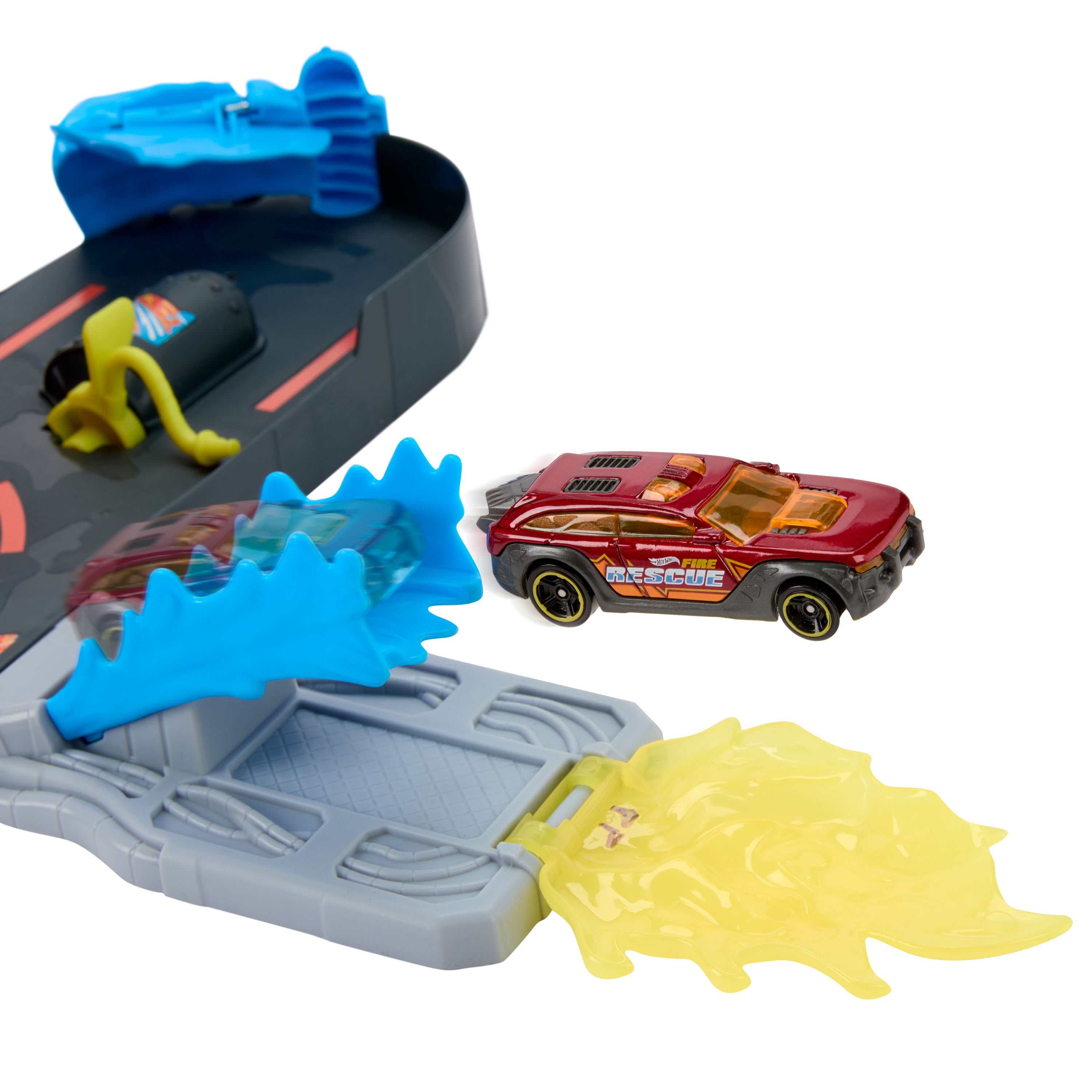 Hot Wheels City Süper İtfaiye İstasyonu oyun seti ve 1:64 ölçekli oyuncak araba, açıldığında 41 cm'ye ulaşan pist