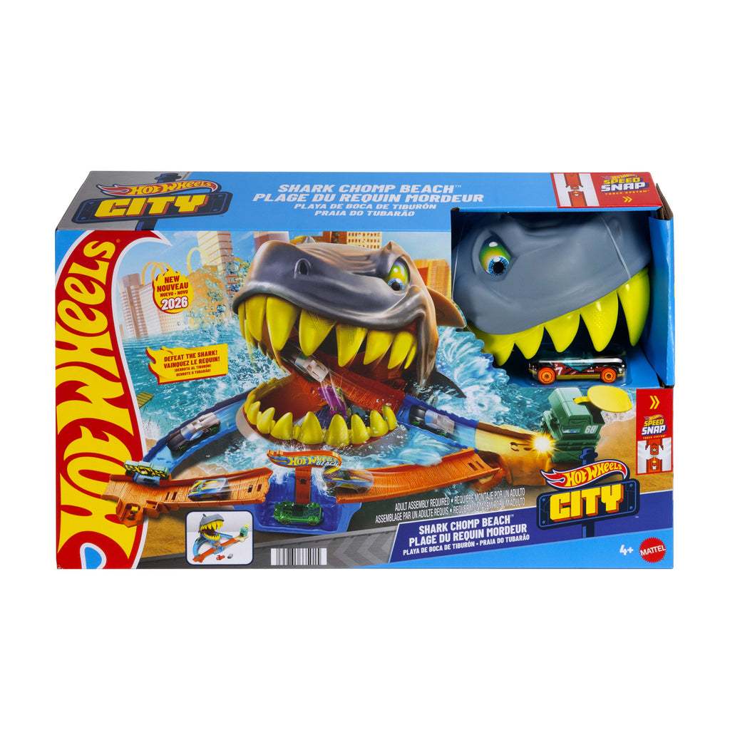 Büyük bir zafer anı yaşatan Hot Wheels City Köpek Balığı Macerası oyun seti  ve 1:64 ölçekli metal oyuncak araba