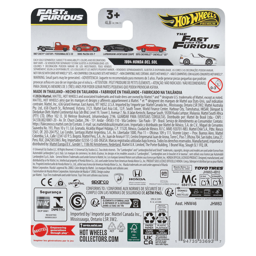 Hot Wheels Premium Fast & Furious 1994 Honda del Sol 1:64 Model Araba