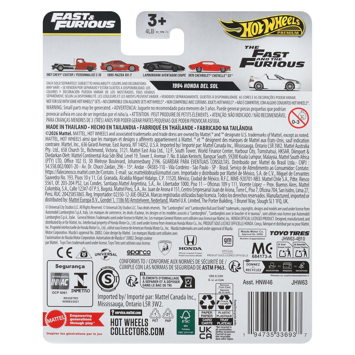 Hot Wheels Premium Fast & Furious 1994 Honda del Sol 1:64 Model Araba