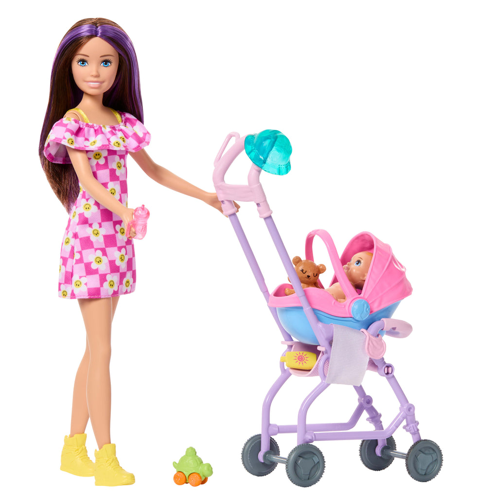 Barbie Bebek Bakıcısı Skipper oyun seti, Skipper ve küçük bebek, bebek arabası ve 7 aksesuar