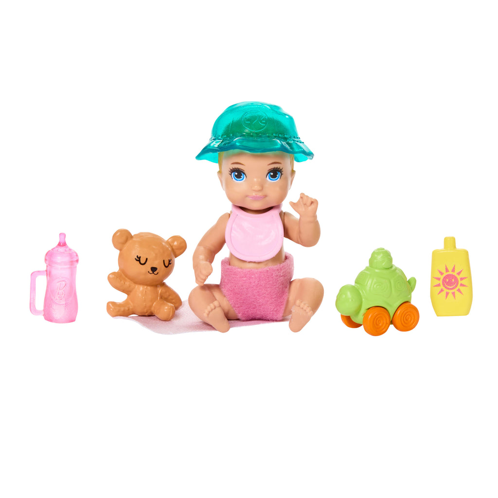 Barbie Bebek Bakıcısı Skipper oyun seti, Skipper ve küçük bebek, bebek arabası ve 7 aksesuar