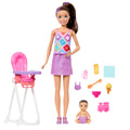 Barbie Bebek Bakıcısı Skipper oyun seti, Skipper ve küçük bebek, mama sandalyesi ve 8 aksesuar