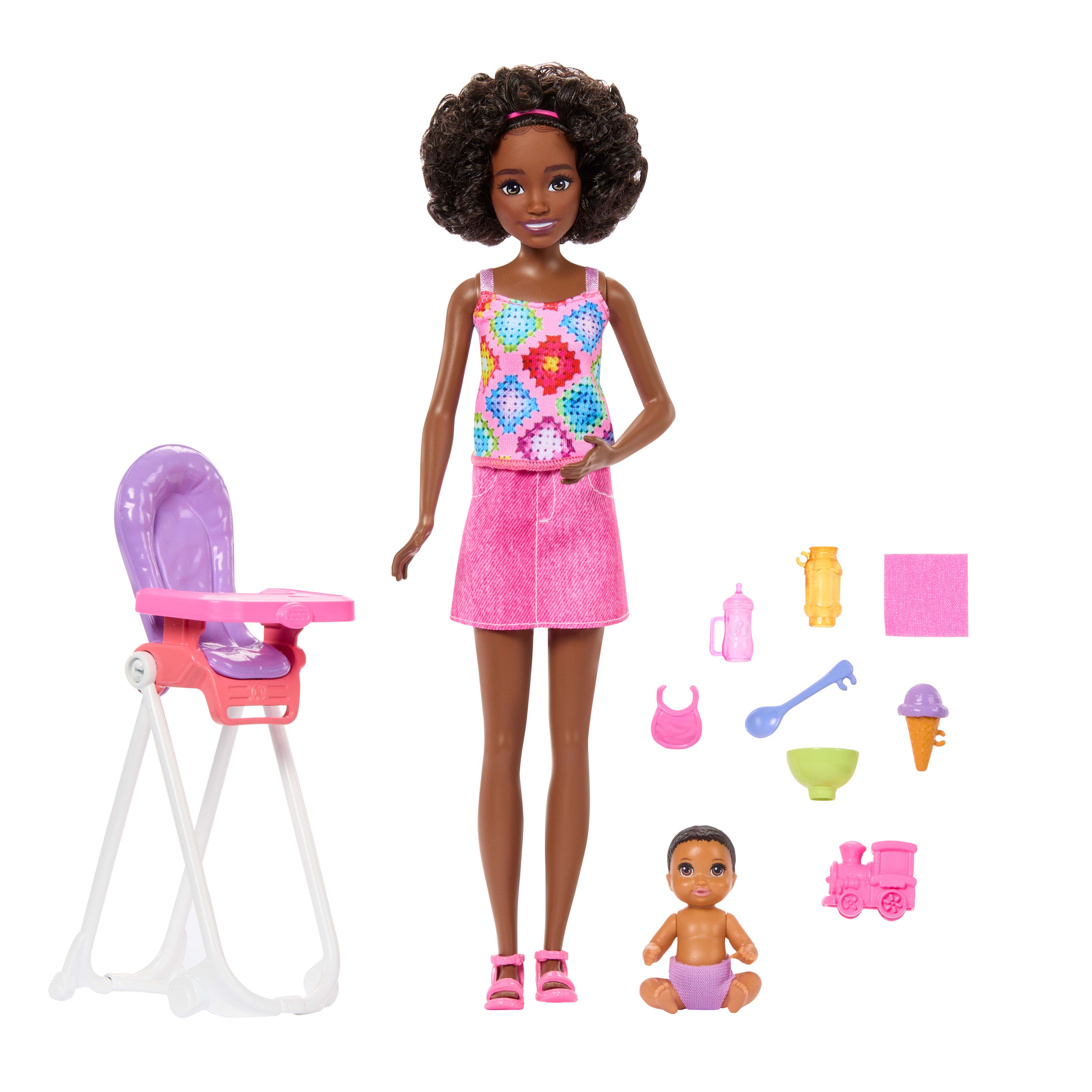 Barbie Skipper Bebek Bakıcıları oyun seti (mama sandalyeli)