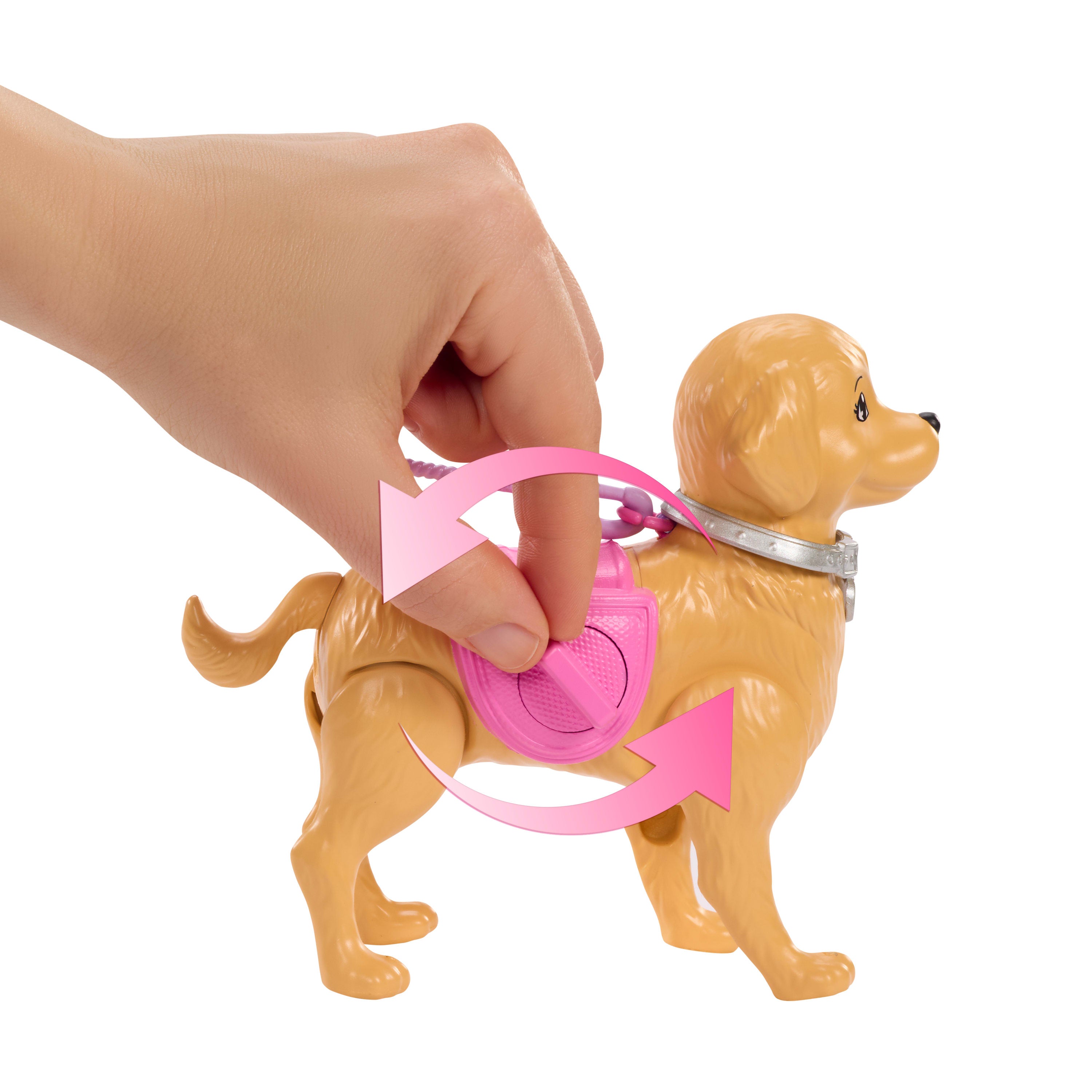 Barbie "Malibu" Köpekçiğin Yürüyüş Zamanı oyuncak seti; bebek, tuvalet yapabilen evcil köpek ve aksesuarlar