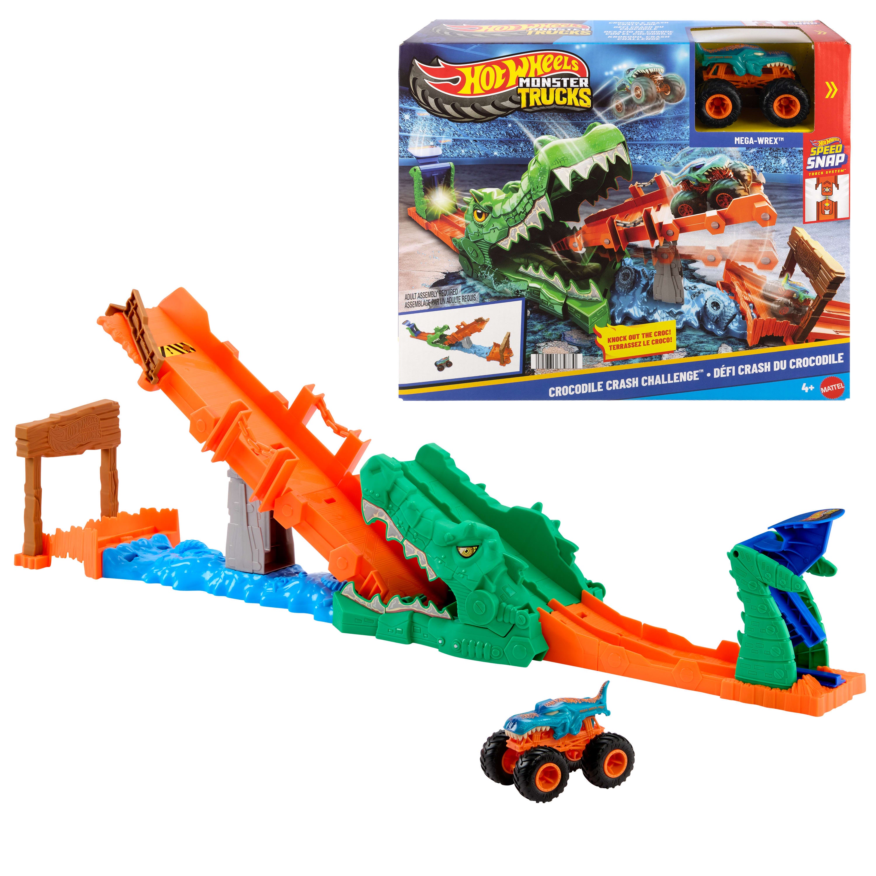 HOT WHEELS® Monster Trucks Timsahı Devir Oyun Seti ve 1:64 ölçekli Mega-Wrex aracı