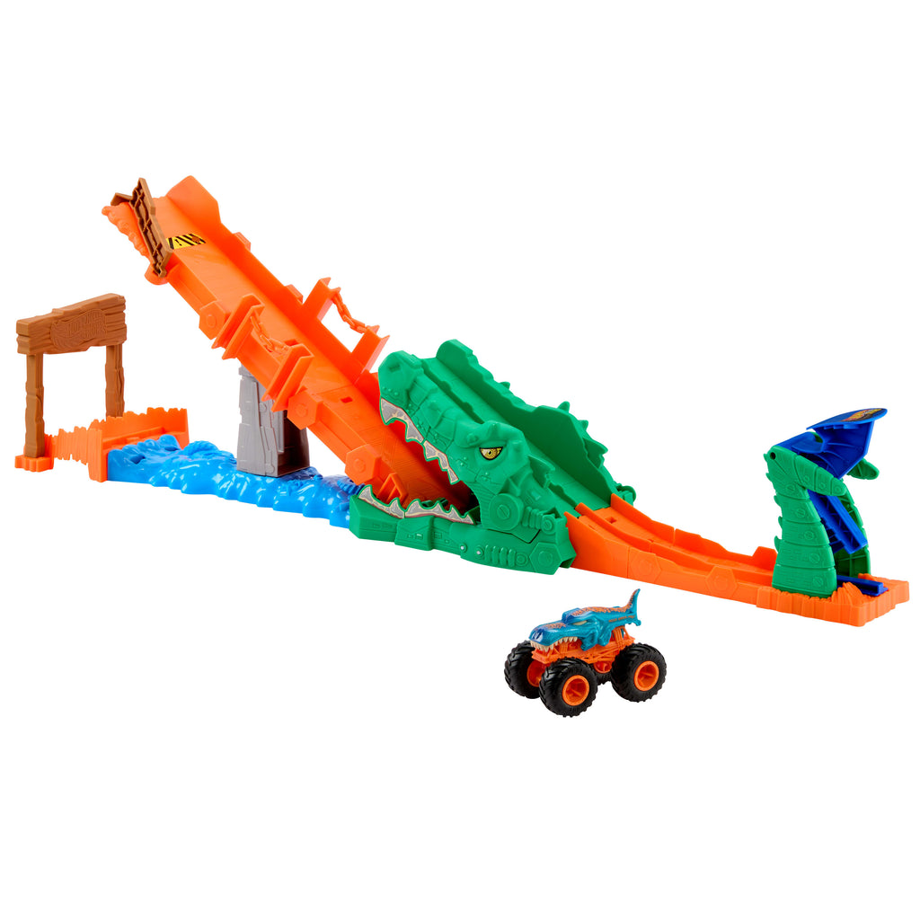 HOT WHEELS® Monster Trucks Timsahı Devir Oyun Seti ve 1:64 ölçekli Mega-Wrex aracı
