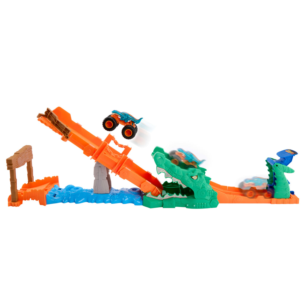 HOT WHEELS® Monster Trucks Timsahı Devir Oyun Seti ve 1:64 ölçekli Mega-Wrex aracı