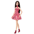 Leopar desenli pembe elbisesiyle siyah saçlı Barbie Fashionistas bebek (246)